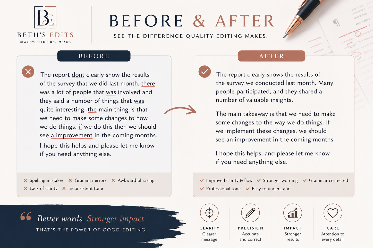 Before and after editing example